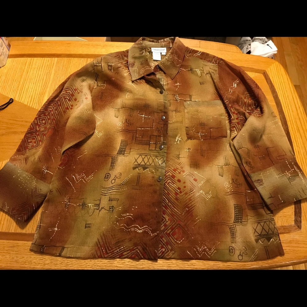 Coldwater Creek! Pretty gold and brown button down blouse. Perfect condition.